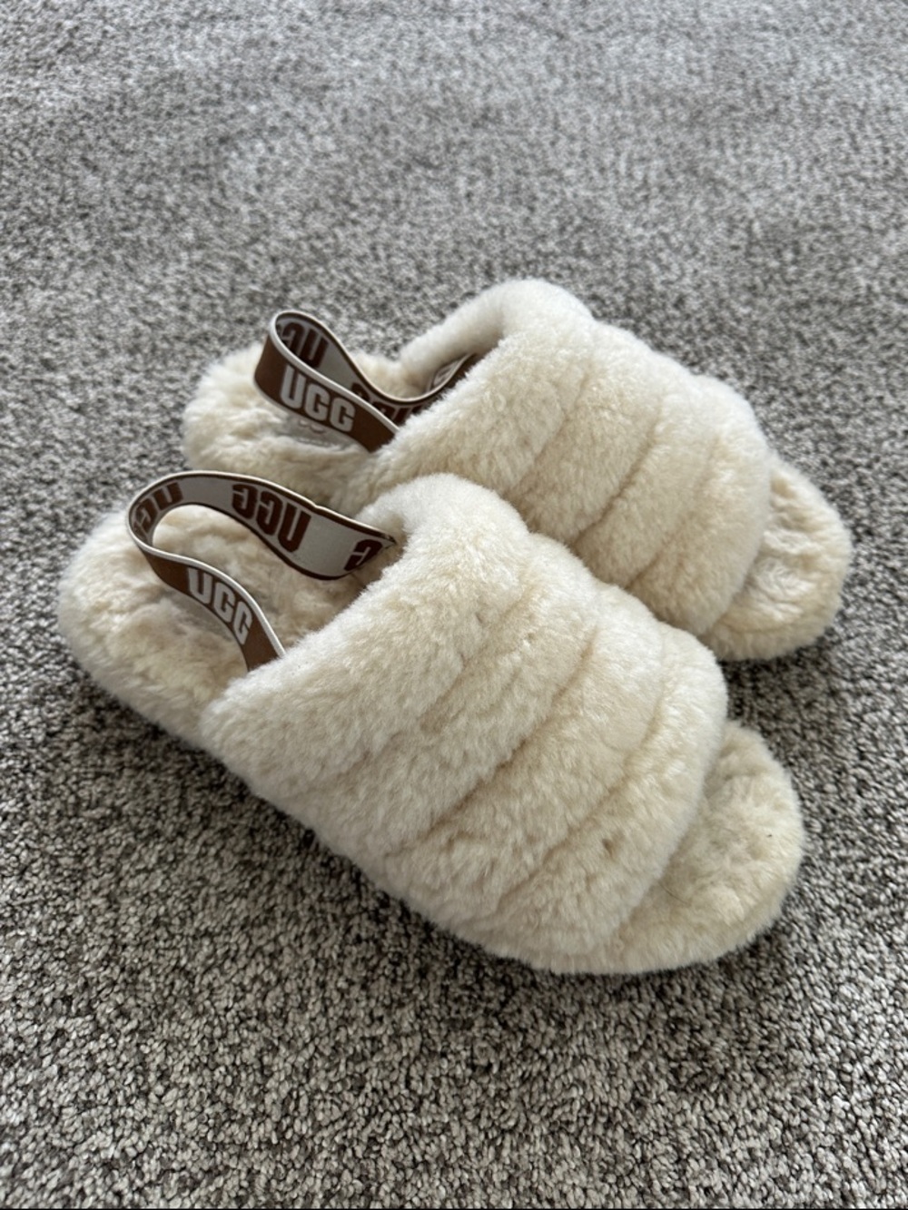 UGG Plush Shearling Slide Sandals in Cream